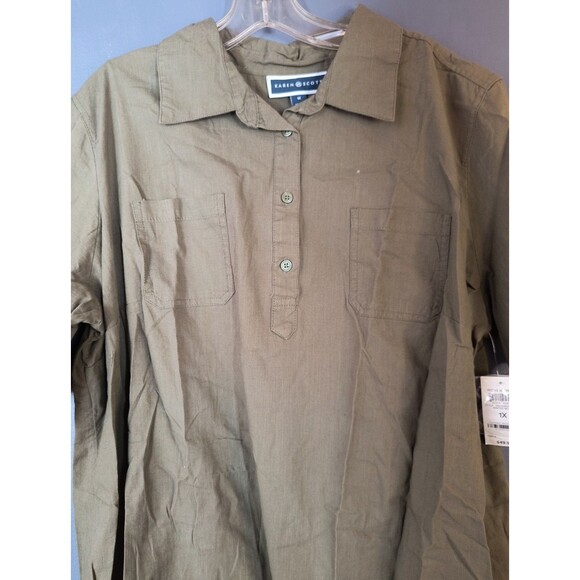 Karen Scott Women’s Shirt Mini Dress Plus Size 1X 100% Cotton Winter Moss Green - Picture 2 of 6